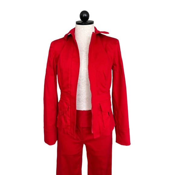 Etcetera Red Two Piece Pant Suit Jacket Full Zip Cotton Spandex Career Size 0 - Picture 7 of 16